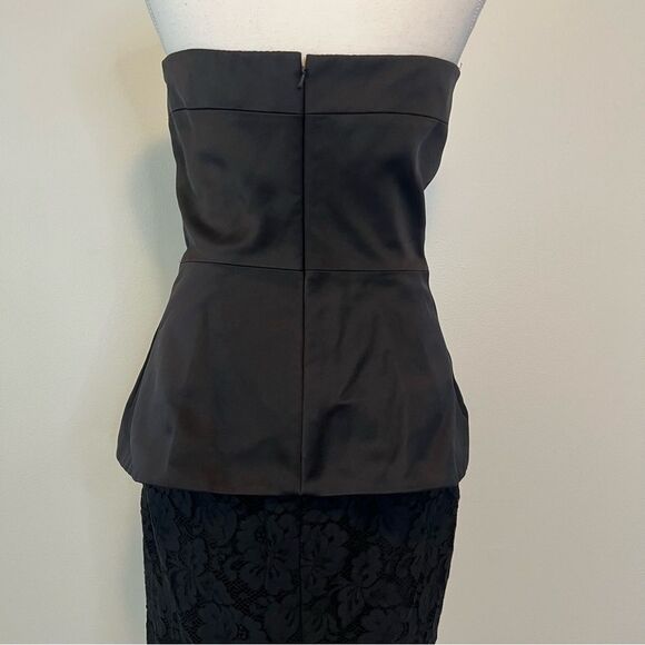 CUSHNIE ET OCHS Strapless Black Duchess Satin Lace Midi Dress Size 6 - Picture 11 of 15